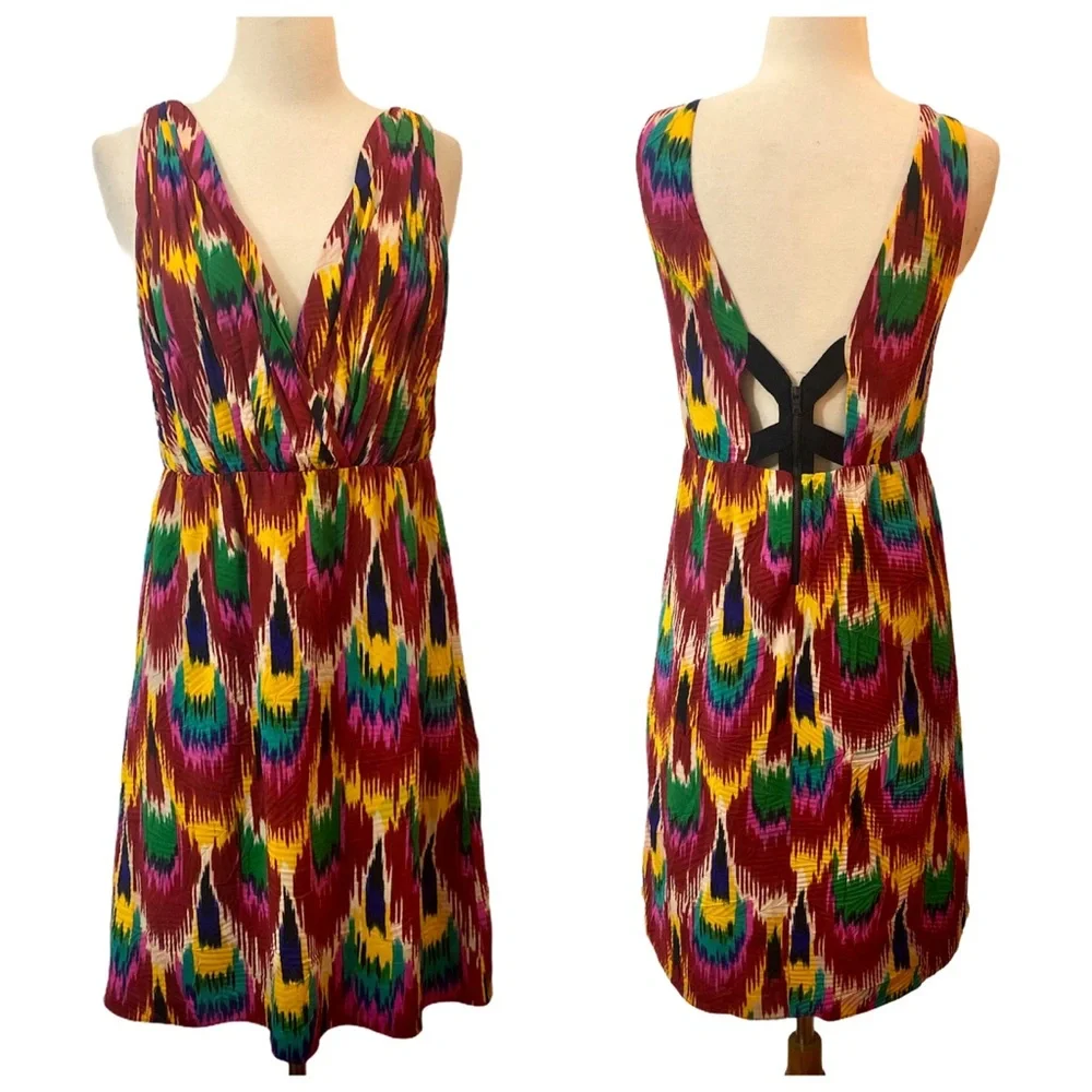 ALICE + OLIVIA Alameda Ikat Printed Pleat Dress, Small, Like‎ New